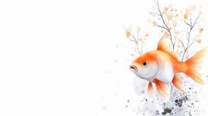 Hand drawn minimalist fish illustration with delicate floral elements