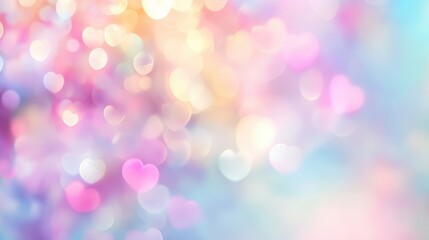 Fototapeta premium Pastel Heart Bokeh Background: Soft Pink Purple Blue Lights