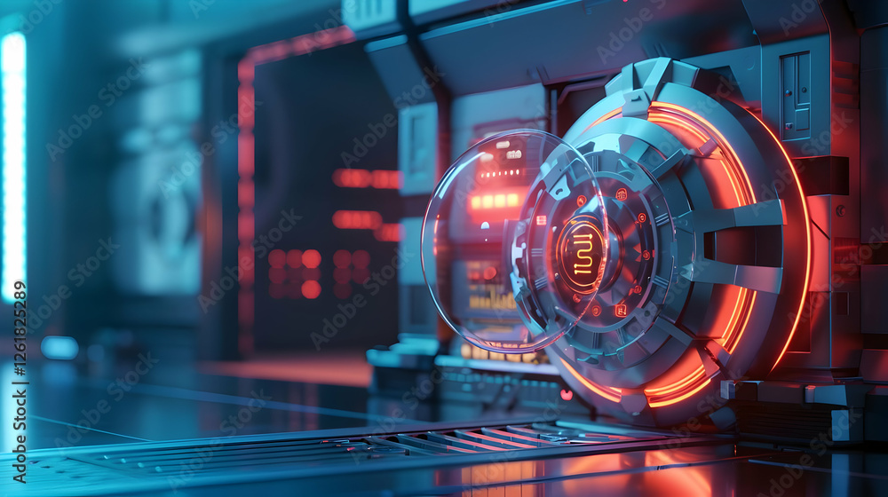 Poster futuristic control panel with glowing elements in a sci-fi environment