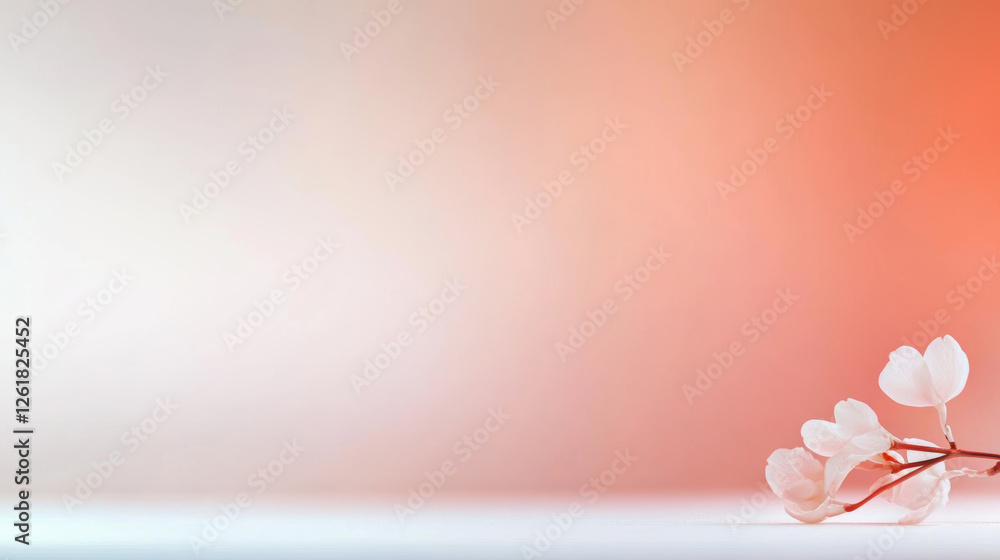 Poster delicate flower branch against soft gradient background, creating serene atmosphere