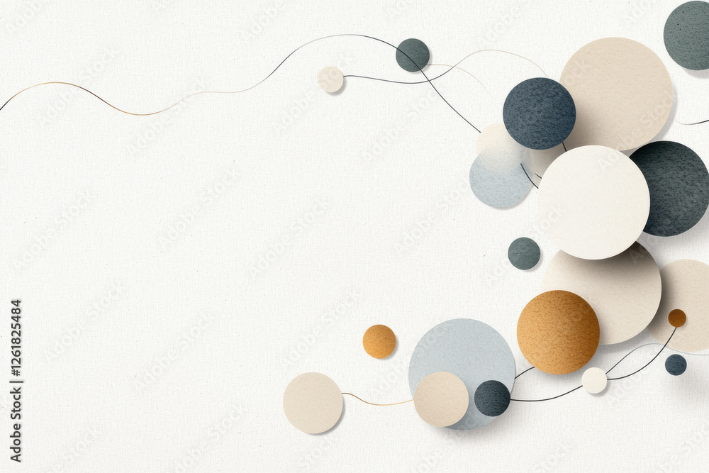 Poster minimalist design featuring abstract circles in neutral tones and soft lines. perfect for modern dec