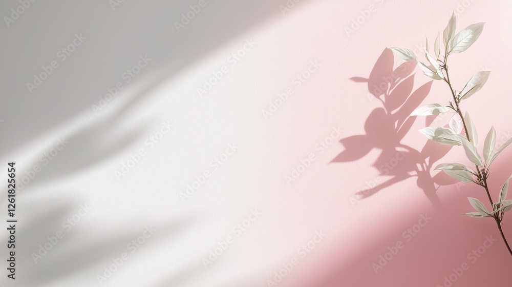 Aufkleber minimalist wall with soft shadows and branch, creating ethereal atmosphere