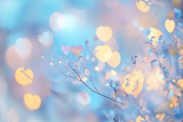 Pastel Hearts on Frost Covered Branches Soft Light Dreamy Background