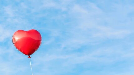 Fototapeta premium A heart-shaped balloon floating alone in an endless blue sky, symbolizing the power of love and connection, evoking emotions through its simplicity and elegance.