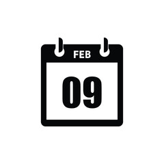 calender icon, 09 february icon with white background