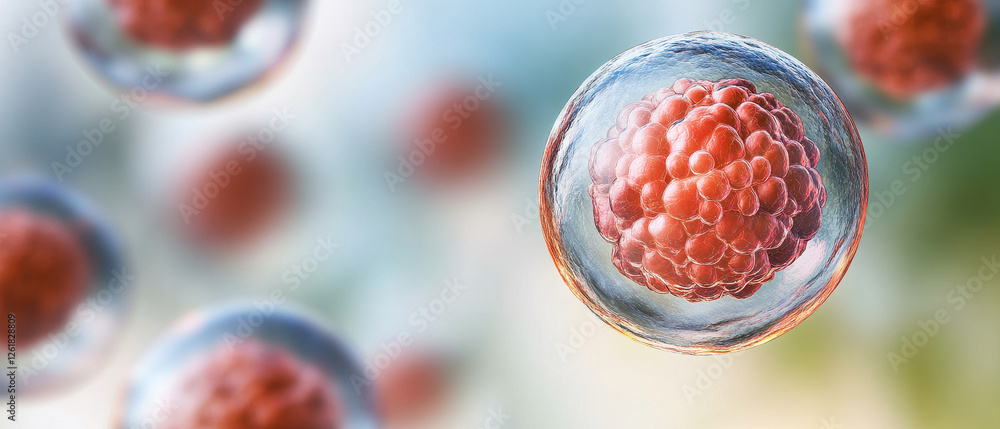 Poster swarm of ai driven nanoparticles regenerating damaged cells, showcasing vibrant cellular structures 