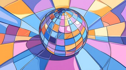 Obraz premium Vibrant Stained-Glass Globe: A Digital Illustration of Geometric Harmony AI Generated