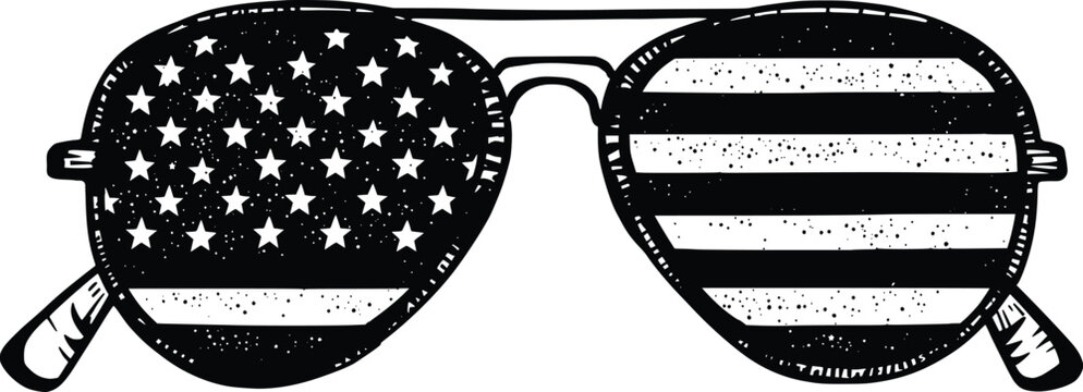 American flag sunglasses silhouette, patriotic aviator eyewear vector illustration, stars and stripes pattern, representing national pride, independence day - Powered by Adobe
