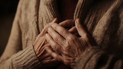 Person clutching chest in pain, a poignant moment of vulnerability and struggle, capturing the universal human experience of physical and emotional distress.