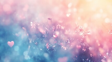 Pastel Pink and Blue Heart Shaped Floral Background
