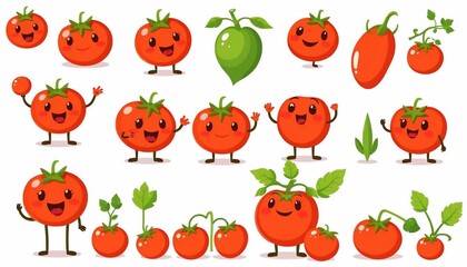 Adorable Cartoon Tomatoes Collection: A Delightful Set of Happy Tomato Characters