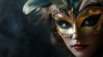 Close up of a woman's eye and masked face. Mysterious and captivating.