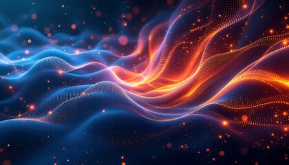 Obraz premium Abstract energy waves, glowing particles, dark background, digital art, tech concept