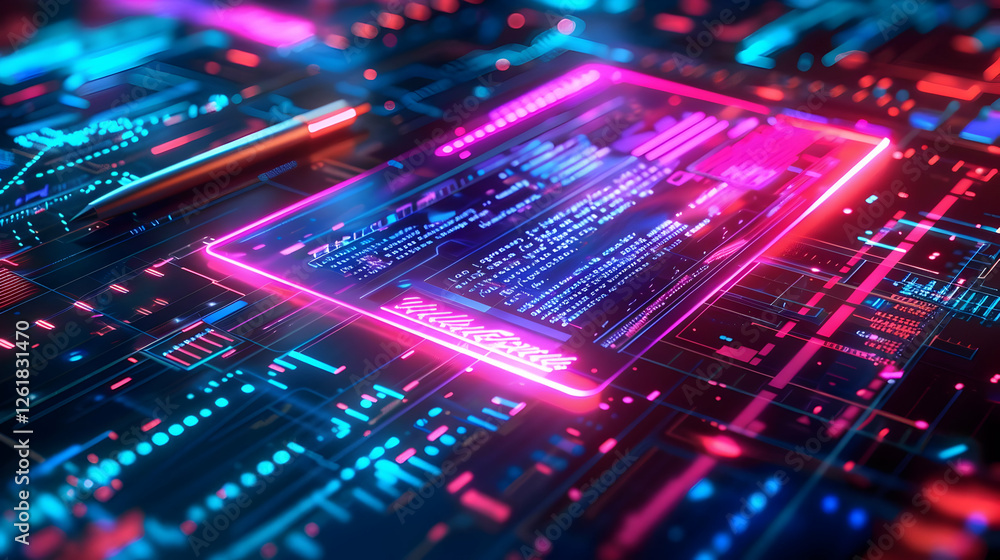 Poster futuristic digital interface showcasing data analysis in a high-tech environment