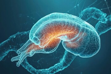 Obraz premium Pancreatic enzyme secretion and function illustrated with high accuracy, showing digestive role in nutrient breakdown.