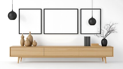 Modern Minimalist Living Room Media Console 3D Render AI Generated