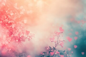 Fototapeta premium Pastel Pink and Red Heart Shaped Leaves on Soft Focus Background
