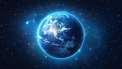Stunning View of Planet Earth from Space, Glowing Blue Orb in the Vast Dark Universe,  Cosmic Beauty