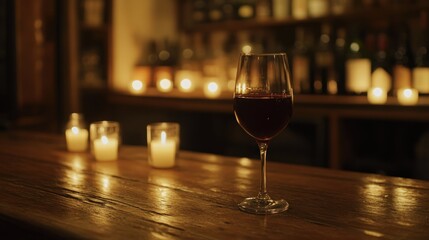 Romantic wine bar, candlelit evening, relaxed atmosphere, date night