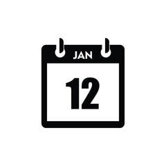 calender icon, 12 january icon with white background