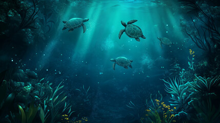 Fototapeta premium Underwater scene with turtles