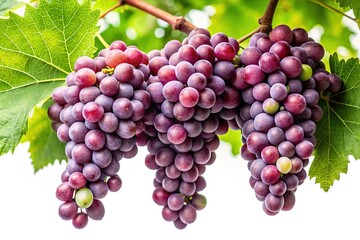 Grapes Hanging on the Vine with Green Leaves - A vibrant image of grapes hanging from the vine, surrounded by green leaves, showcasing their freshness and natural growth.

