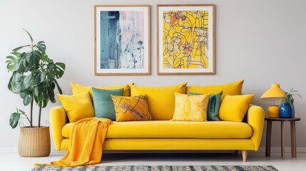 modern couch with blank wall