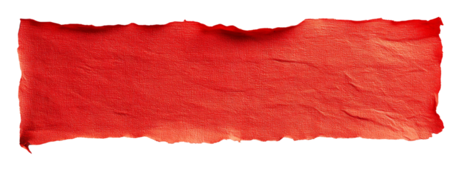 Red torn paper texture isolated on transparent background, abstract art concept
