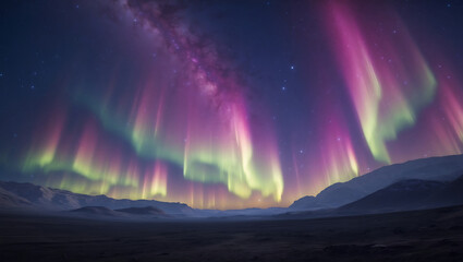 Naklejka premium Stunning Celestial Deep Space View with Gentle Aurora Illuminating the Cosmos