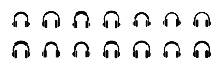 Set of headphone icon symbol vector on white background.