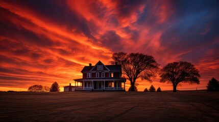 Fototapeta premium silhouette house sunset