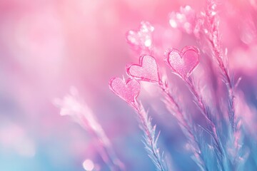 Pink and Blue Pastel Hearts on Delicate Flowers