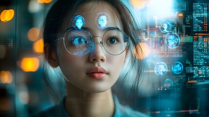 Futuristic digital office environment with multiple hologram projections blurred background showcasing a high tech workspace for online discussion data analytics and virtual