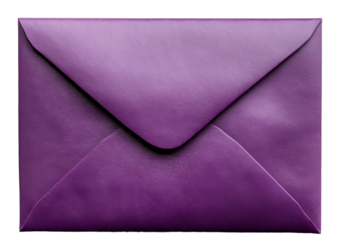 Purple envelope with textured surface, isolated on white. Stationery and correspondence concept