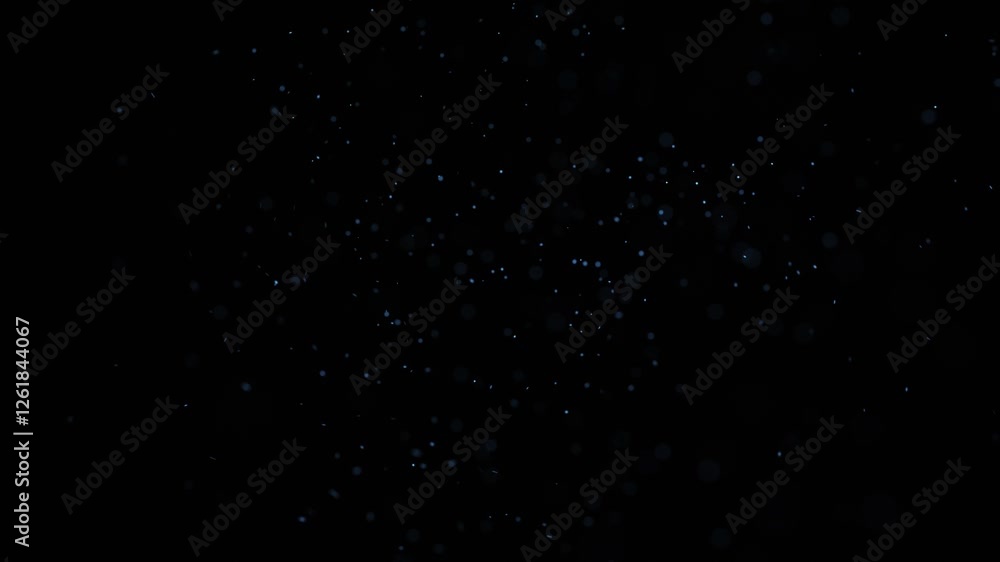 Poster swirly blue dot particles random flying loop black background.