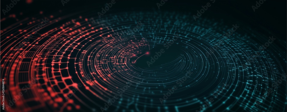 Poster a hypnotic spiral of blue binary code swirls through a dark, 3d space