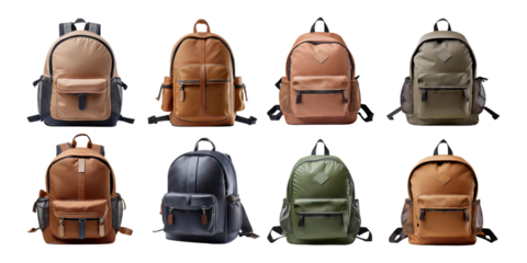 Diverse Collection of Stylish Backpack Designs for Everyday Use, isolated on transparent background