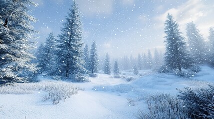 Obraz premium Snow covered pine trees in a winter wonderland