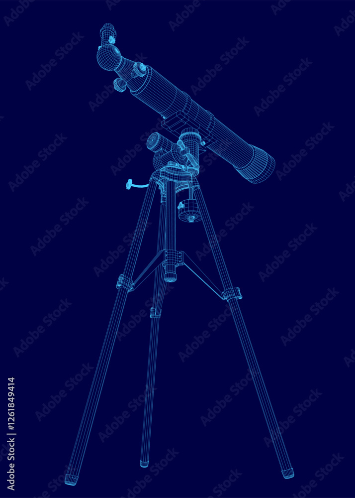 Aufkleber a blue image of a telescope. the image is in a 3d format and is of a telescope with a tripod