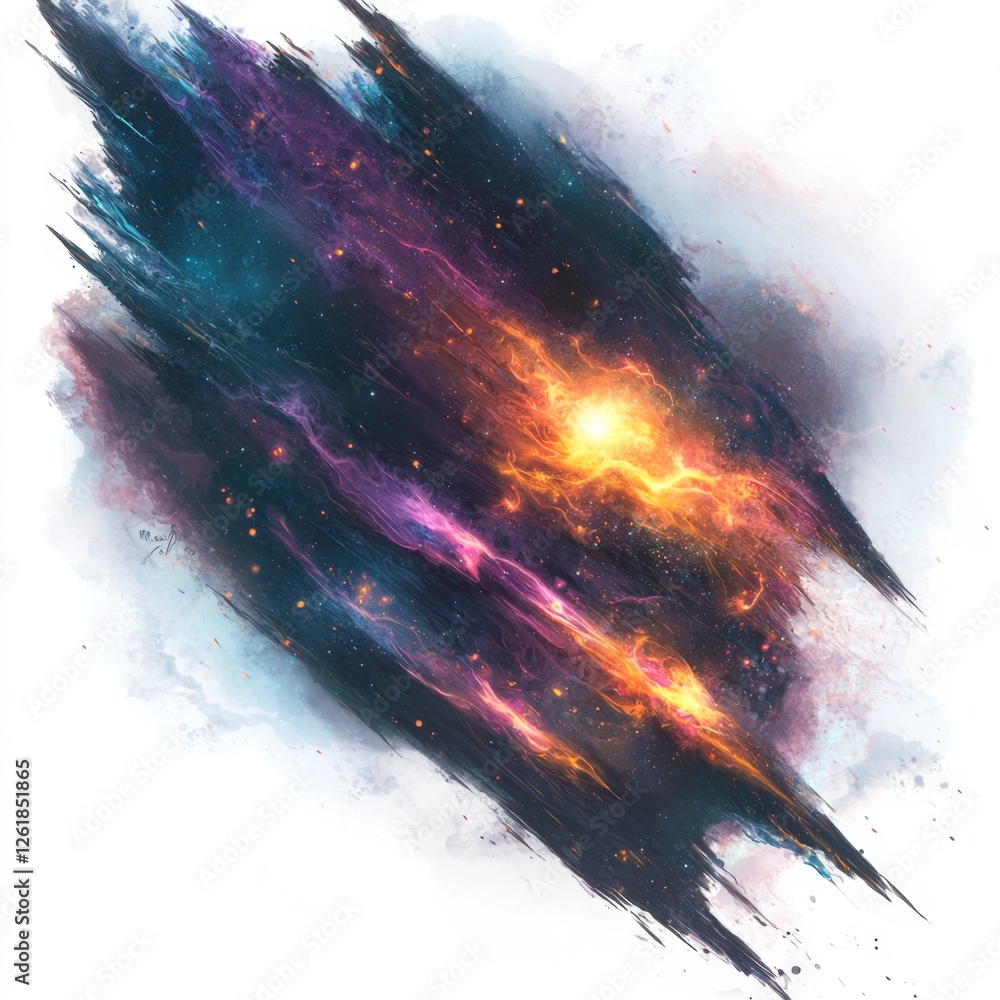 Poster cosmic explosion of colorful nebula and stars in a dark space background