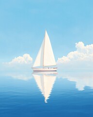 Sailing adventure tranquil waters digital art serene environment aerial view peaceful journey