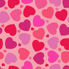 Simple seamless pattern with red and pink hearts. Vector graphics.