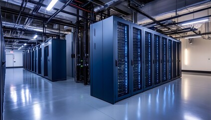 Modern server rack room,  tech infrastructure,  under construction,  lights,  interior,  technology,  data center