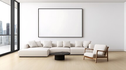 Modern Sectional Sofa in Minimalist Apartment Living Room: 3D Render AI Generated