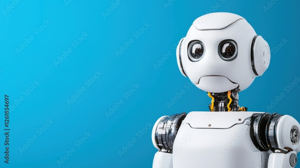 Poster humanoid robot interaction futuristic studio digital art minimalist background close-up technology c