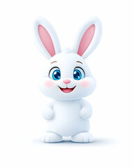 Obraz premium Adorable, cartoon white bunny on plain background; use for children and holiday decor. Generative AI