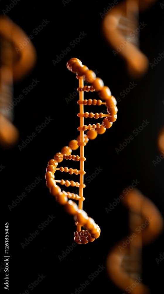 Poster abstract 3d rendering of golden dna helix against dark background