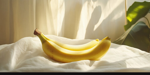 single banana white backing cloth still life