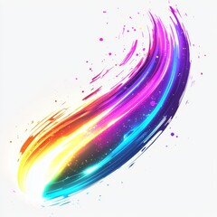 Abstract Colorful Brush Stroke with Vibrant Rainbow Gradients and Light Effects on White Background