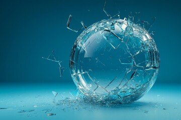 Blue broken sphere, 3d render, Generative AI